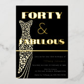 フォーティ&素晴らしいヴィンテージドレス金ゴールド40th誕生日 箔招待状 (正面)