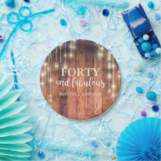 フォーティ&素晴ら素朴しいウッドストリングライト誕生日 ペーパープレート (パーティー)