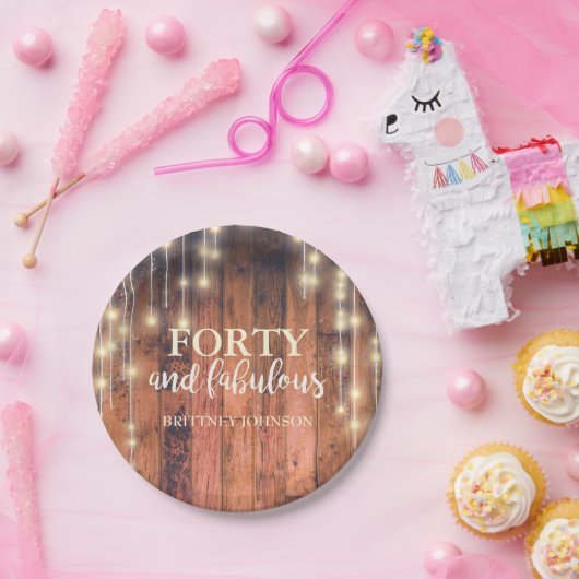 フォーティ&素晴ら素朴しいウッドストリングライト誕生日 ペーパープレート (パーティー)