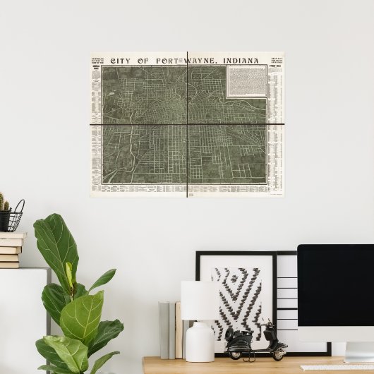 フォートウェインインディアナ1907アンティークパノラママップ ポスター (ホームオフィス)