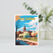 フォートコリンズコロラドトラベルヴィンテージイラストレーション ポストカード (スタンド正面)