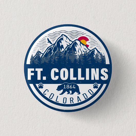 フォートコリンズ・コロラドフラッグマウンテンシティハイキングスキー 缶バッジ (正面)