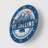 フォートコリンズ・コロラド州旗マウンテンローマ数字 ラウンド壁時計 (傾斜)