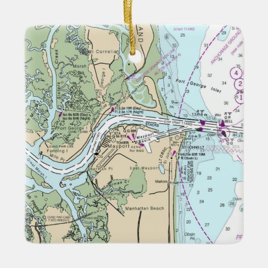フォートジョージ入り江フロリダ州地図 セラミックオーナメント (正面)