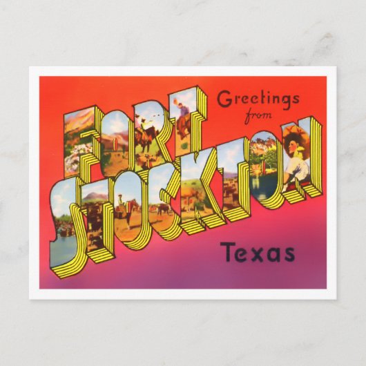 フォートストックトン、テキサス州ヴィンテージビッグ・レターズ ポストカード (正面)