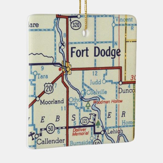 フォートダッジアイオワヴィンテージの地図 セラミックオーナメント (右)