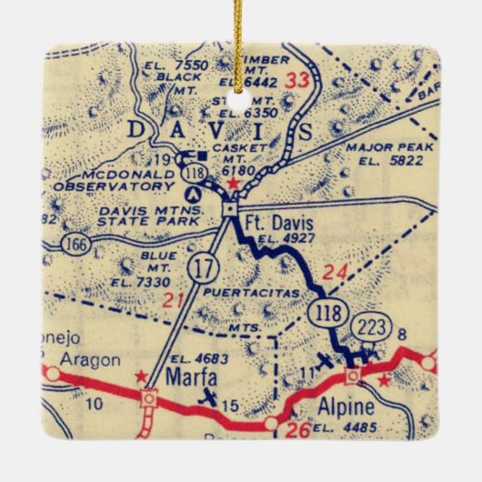 フォートデイビスTXヴィンテージマップ セラミックオーナメント (裏面)