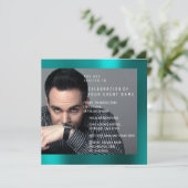 フォートバースデーパーティーグレーティール（緑がかった色）グリーンVIPメタリック 招待状 (スタンド正面)