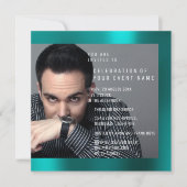 フォートバースデーパーティーグレーティール（緑がかった色）グリーンVIPメタリック 招待状 (正面)