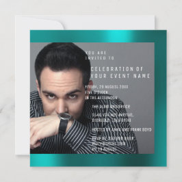 フォートバースデーパーティーグレーティール（緑がかった色）グリーンVIPメタリック 招待状