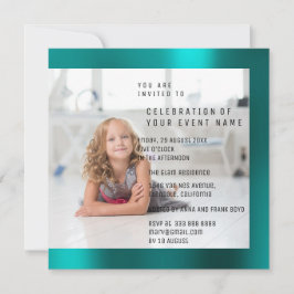 フォートバースデーパーティーマザーパールティール（緑がかった色）メタリック 招待状