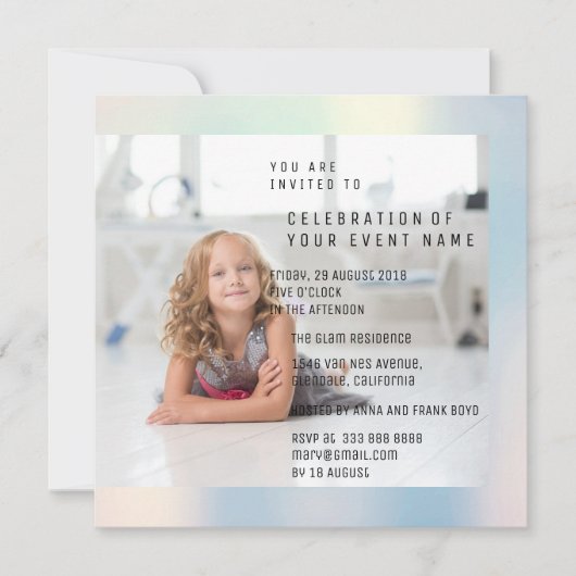 フォートバースデーパーティーマザーパールメタリック 招待状 (正面)