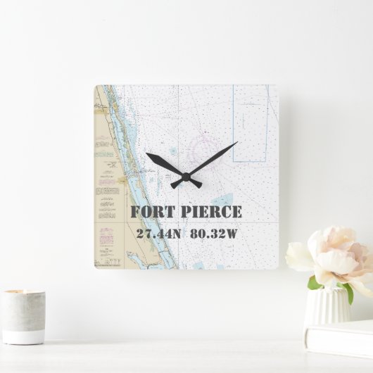 フォートピアスFL緯度経度グラフ航海の スクエア壁時計 (ホーム)