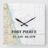 フォートピアスFL緯度経度グラフ航海の スクエア壁時計 (正面)