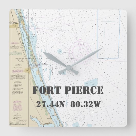 フォートピアスFL緯度経度グラフ航海の スクエア壁時計 (正面)