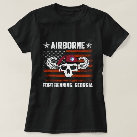 フォートベニングGA陸軍基地空挺型Tシャツ、退役軍人 Tシャツ (デザイン正面)