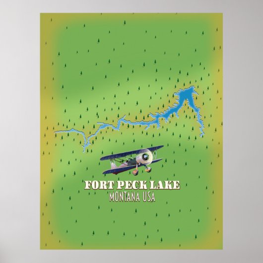 フォートペック湖 モンタナ州 アメリカ合衆国 地図 ポスター (正面)