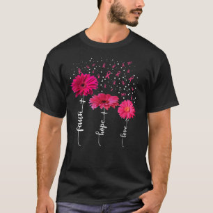 フォートホープラブピンクデイジーフラワー乳がん Tシャツ
