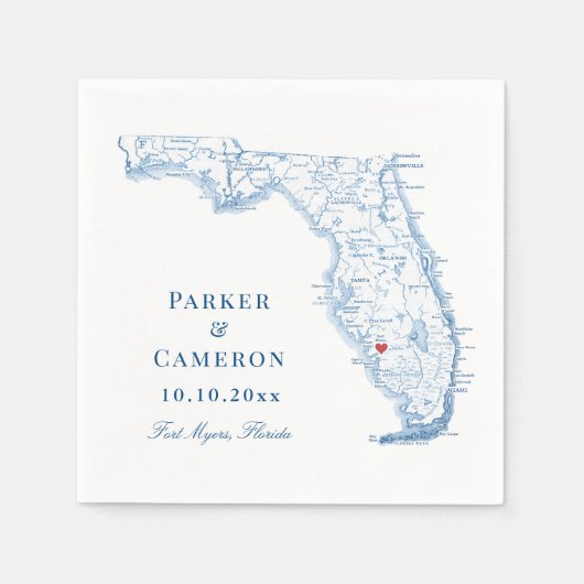 フォートマイヤーズエレガントフロリダの地結婚図 スタンダードカクテルナプキン (正面)