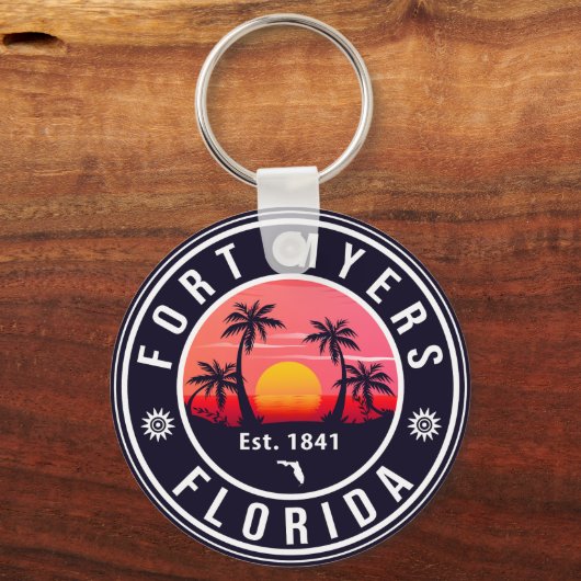 フォートマイヤーズビーチフロリダレトロサンセットディ土産 キーホルダー (裏面)