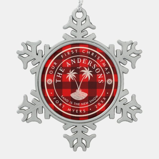 フォートマイヤーズフロリダパームツリーサミナリー スノーフレークピューターオーナメント (正面)