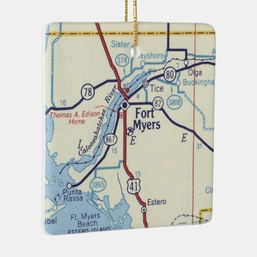 フォートマイヤーズフロリダヴィンテージマップ セラミックオーナメント (右)