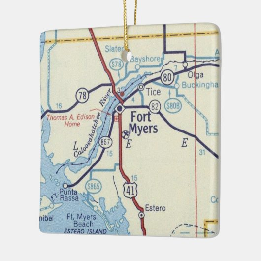フォートマイヤーズフロリダヴィンテージマップ セラミックオーナメント (左)