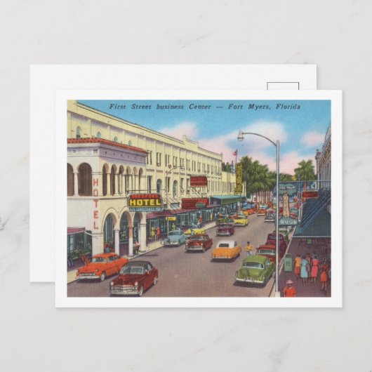 フォートマイヤーズ、フロリダのヴィンテージシーンの最初の通り ポストカード (正面/裏面)