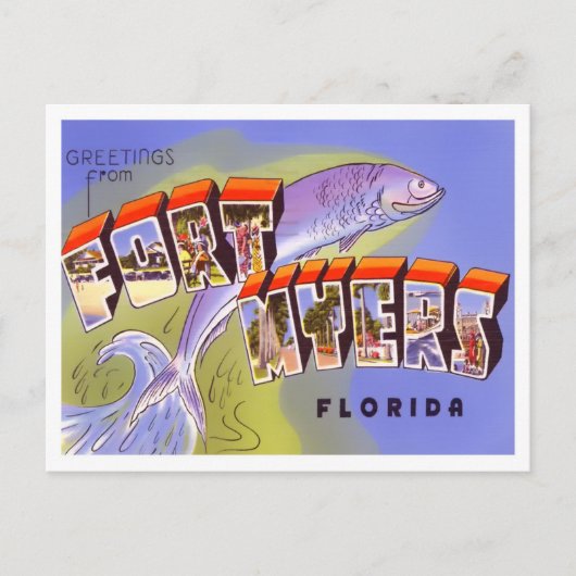 フォートマイヤーズ、フロリダヴィンテージビッグ文字はがき ポストカード (正面)