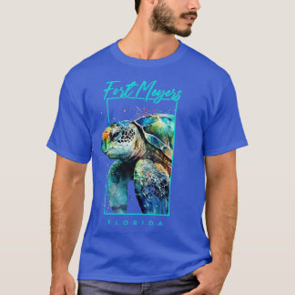 フォートマイヤーズFloridaウォーターカラーウミガメポートレート Tシャツ