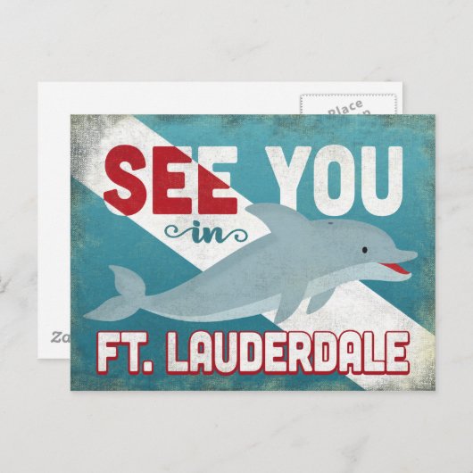 フォートローダーデールドルフィンヴィンテージトラベル ポストカード (正面/裏面)