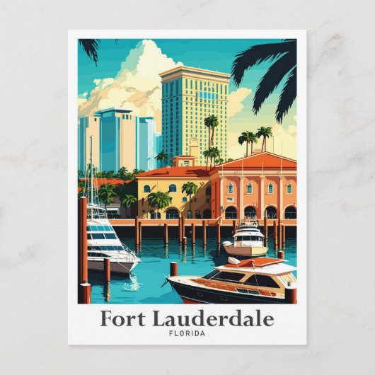 フォートローダーデールフロリダトラベルイラストレーション ポストカード (正面)