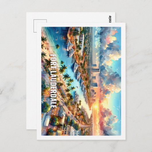 フォートローダーデールフロリダUS有名なプレイスウォーターカラー ポストカード (正面/裏面)