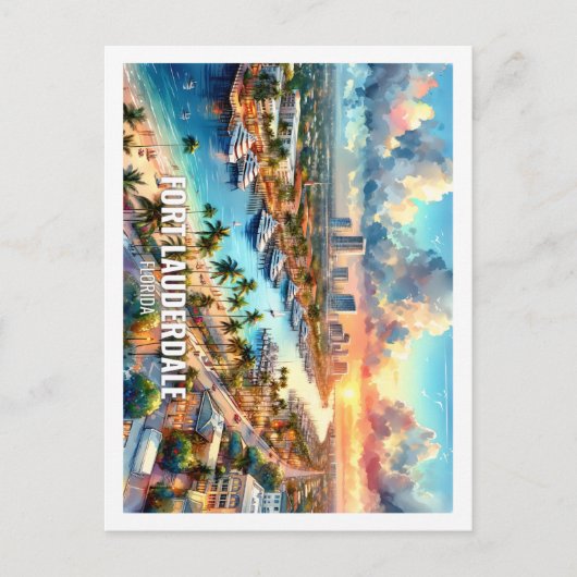 フォートローダーデールフロリダUS有名なプレイスウォーターカラー ポストカード (正面)