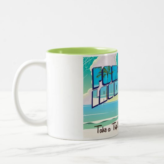 フォートローダーデールヴィンテージ旅行ポスター ツートーンマグカップ (左)