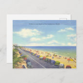 フォートローダーデール，フロリダヴィンテージビーチシーン ポストカード (正面/裏面)