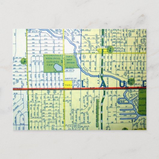 フォートローダーデール、FLヴィンテージマップ ポストカード (正面)