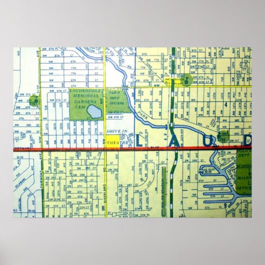 フォートローダーデールFLヴィンテージマップポスター ポスター (正面)