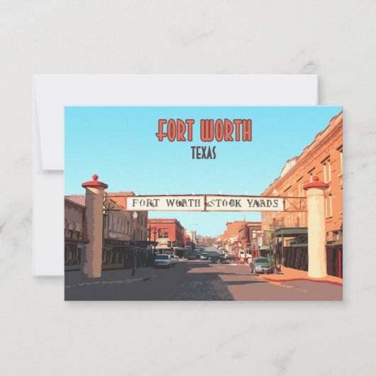 フォートワーステキサス州ストックヤードヴィンテージフラットカード (正面)