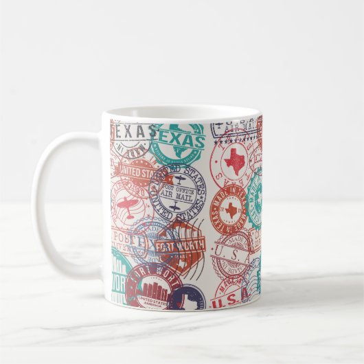フォートワーステキサス州切手セット。旅行スタンプ。作成済み コーヒーマグカップ (左)