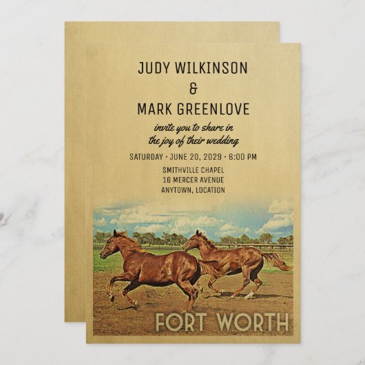 フォートワーステキサス州結婚式招待状ウズ 招待状 (正面/裏面)