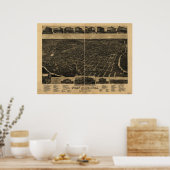 フォートワーステキサス州1886アンティークパノラママップ ポスター (キッチン)