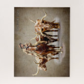 フォートワース牛ドライブオンテクスチャセピア ジグソーパズル (縦)