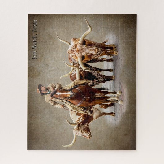 フォートワース牛ドライブオンテクスチャセピア ジグソーパズル (縦)