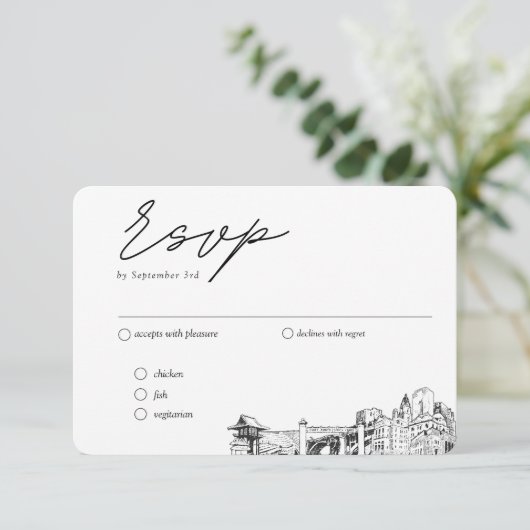 フォートワース結婚のRSVPメ伝統的ールオプション エンクロージャーカード (スタンド正面)