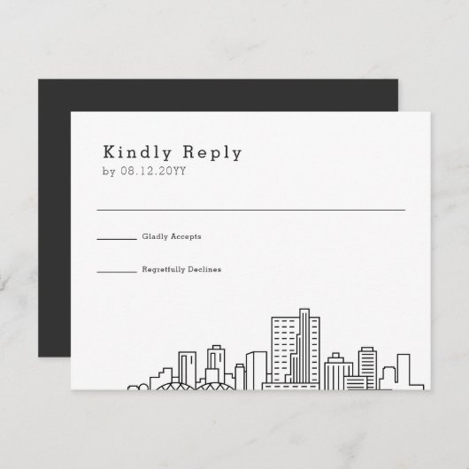 フォートワース、テキサス州結婚ズ |スタイル化されたスカイラインRSVP 出欠カード (正面/裏面)