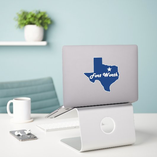 フォートワース、テキサス州・ローンスター州マップ(Ft.ワース) シール (デスク上のノートパソコン)