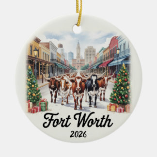 フォートワース テキサス州 2026 クリスマス オーナメント ロングホーン