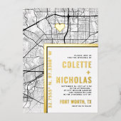 フォートワース・ラブロケーター |シティテーマ結婚の 箔招待状 (正面)