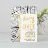 フォートワース・ラブロケーター |結婚式の日付の保存 箔招待状 (立ち正面)